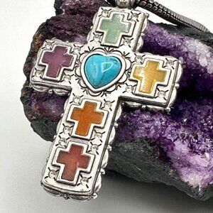 Brighton Loretto Turquoise Enamel Reversible Cross Pendant 19" Necklace